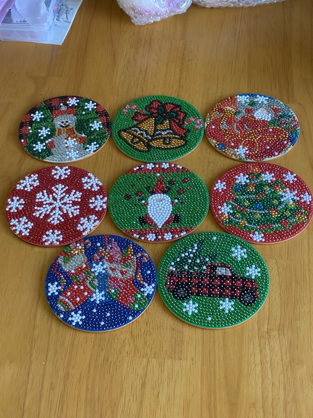 Handmade Holiday Beaded Coasters - Red & Green Set of 8. NWOT